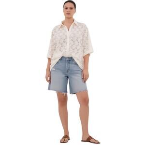 NWT DISSH Women’s Loula Boho White Lace Short Sleeve Button Up Top